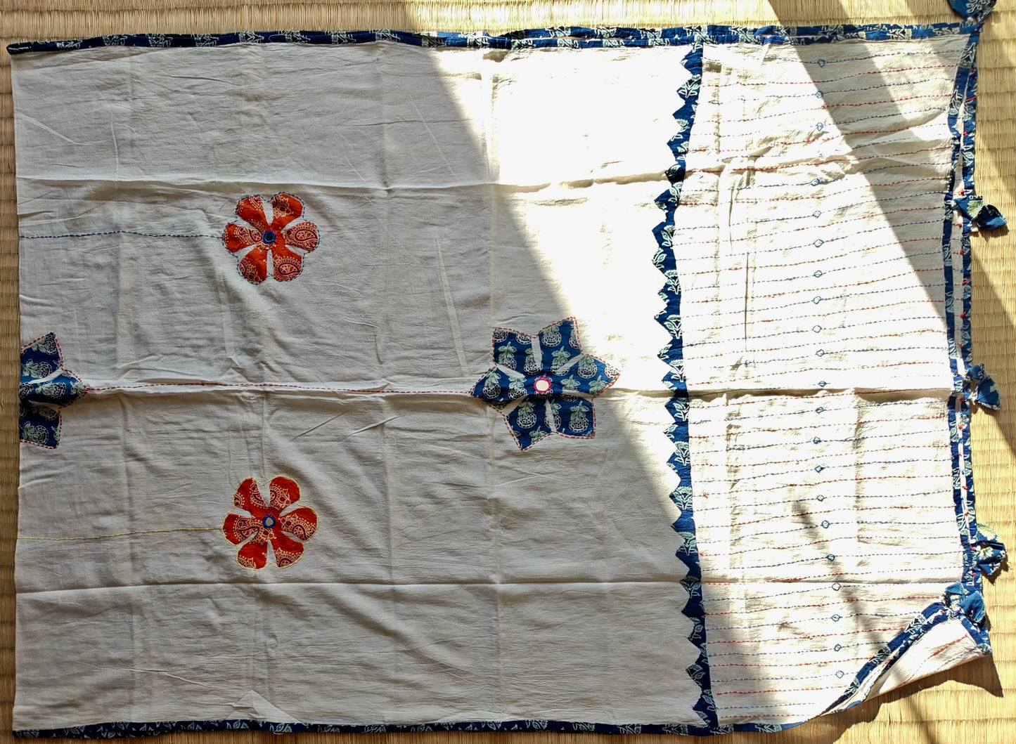 Off-White Ajrakh Floral Patchwork Cotton Dupatta