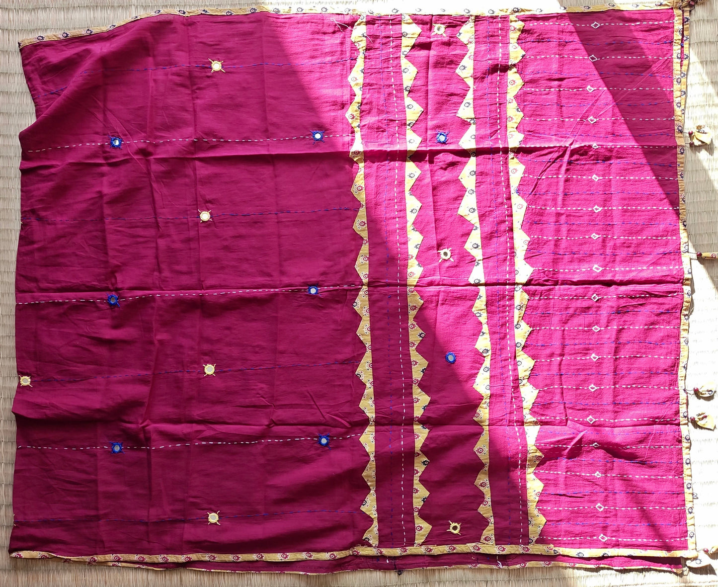 Vibrant Pink Ajrakh Patchwork Cotton Dupatta