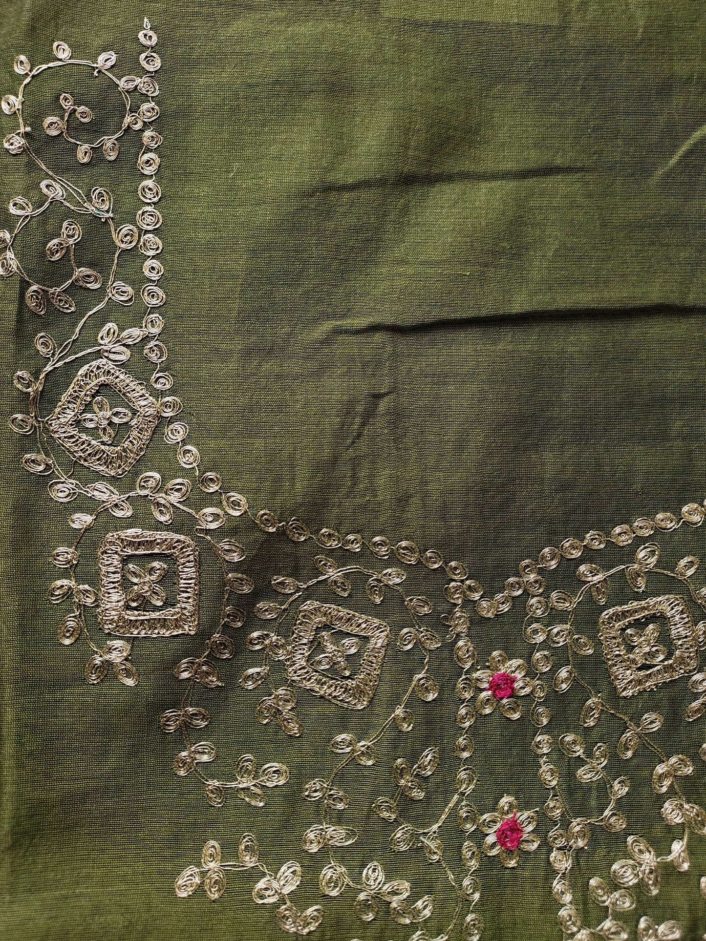 Bottle Green Pittan Work Dress Material