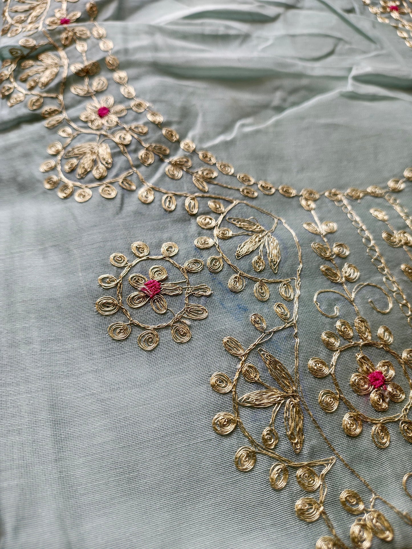 Light Pastel Blue Pittan Work Dress Material