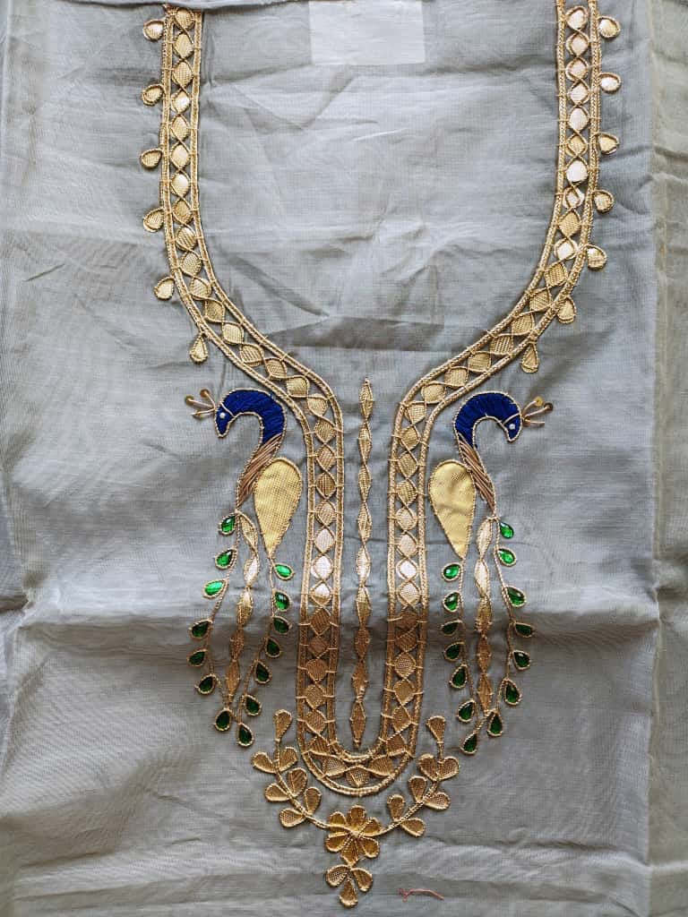 Light Grey Gota Patti Dress Material