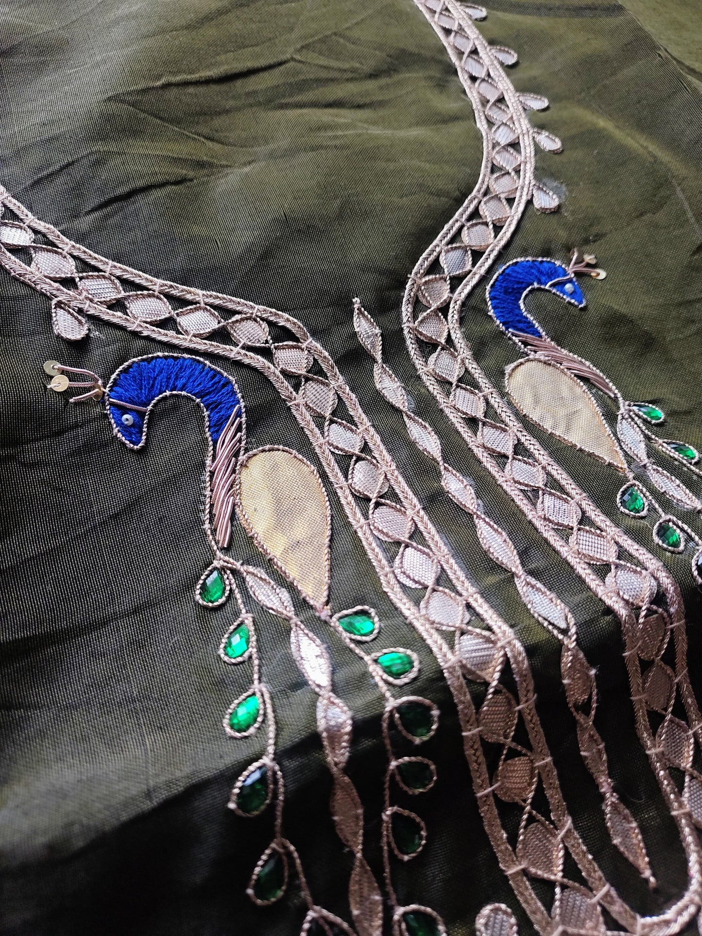 Olive Green Gota Patti Dress Material