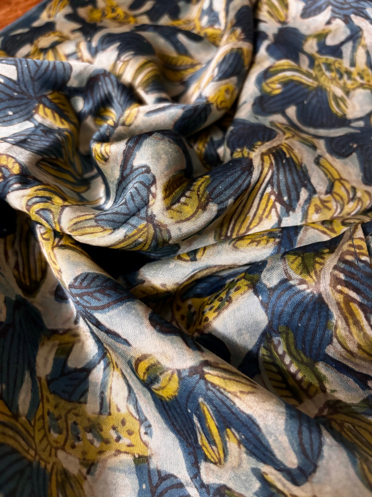 Blue and Mustard Ajrakh Modal Silk Stole