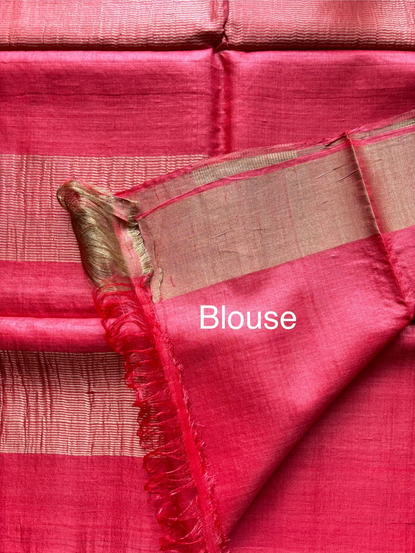 Red Handwoven Tussar Silk Saree with Zari Border