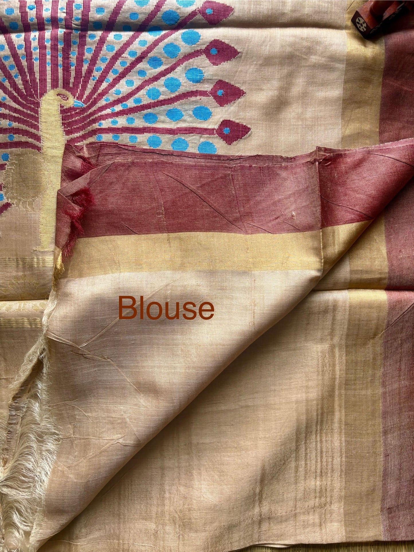 Beige Tussar Silk Saree with Ganga Jamuna Border