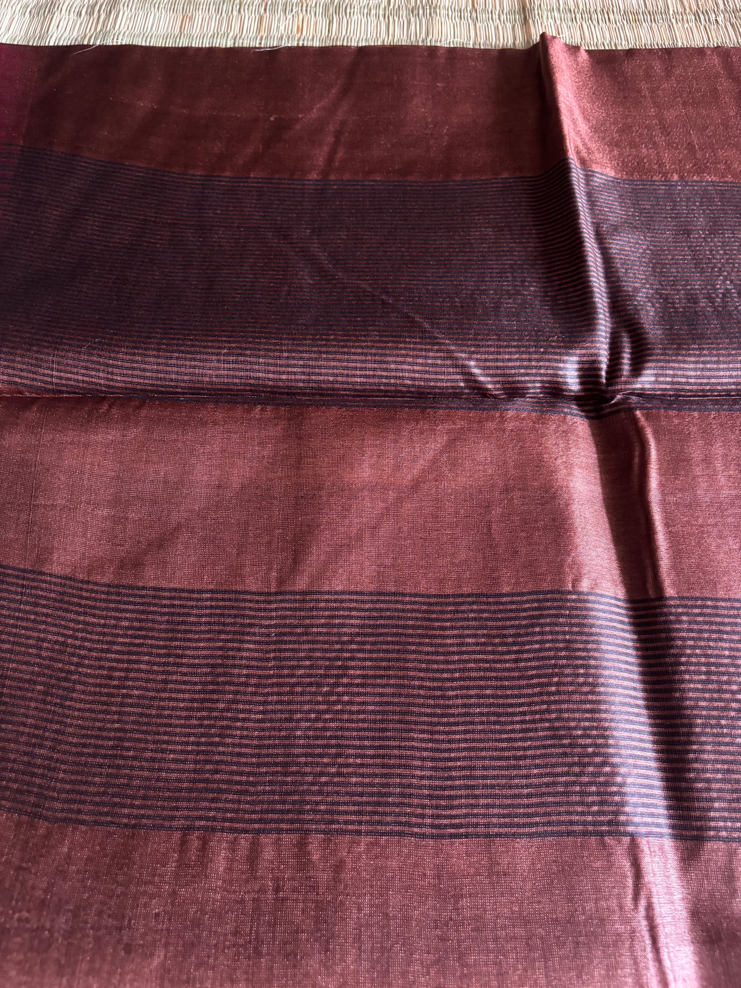 Chocolate Brown Temple Border Tussar Silk Saree