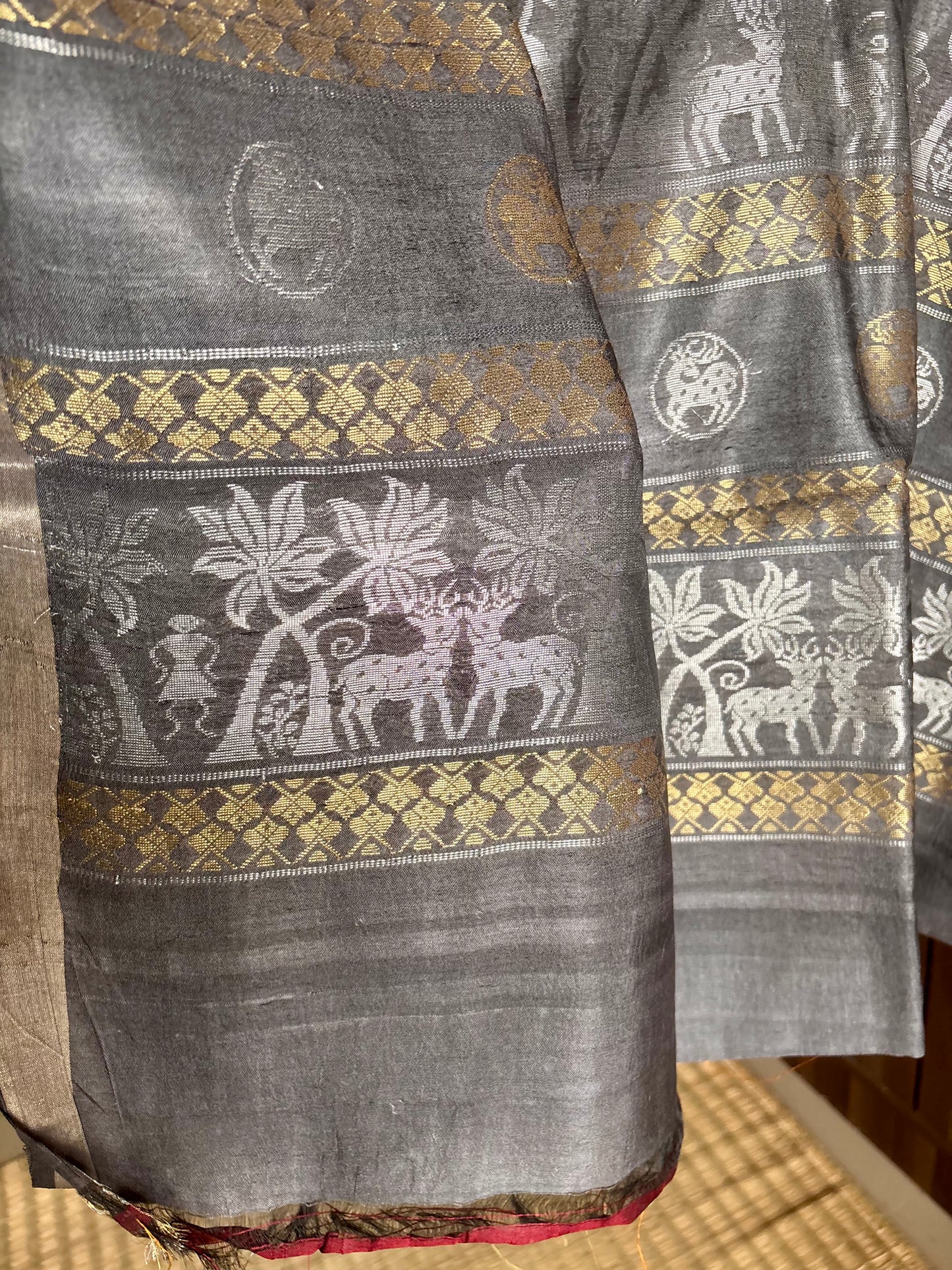 Silver Grey Tussar Silk Saree