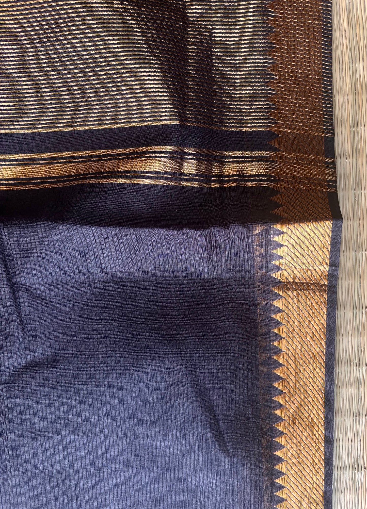 Classic Black Mangalagiri Cotton Saree with Gold Zari