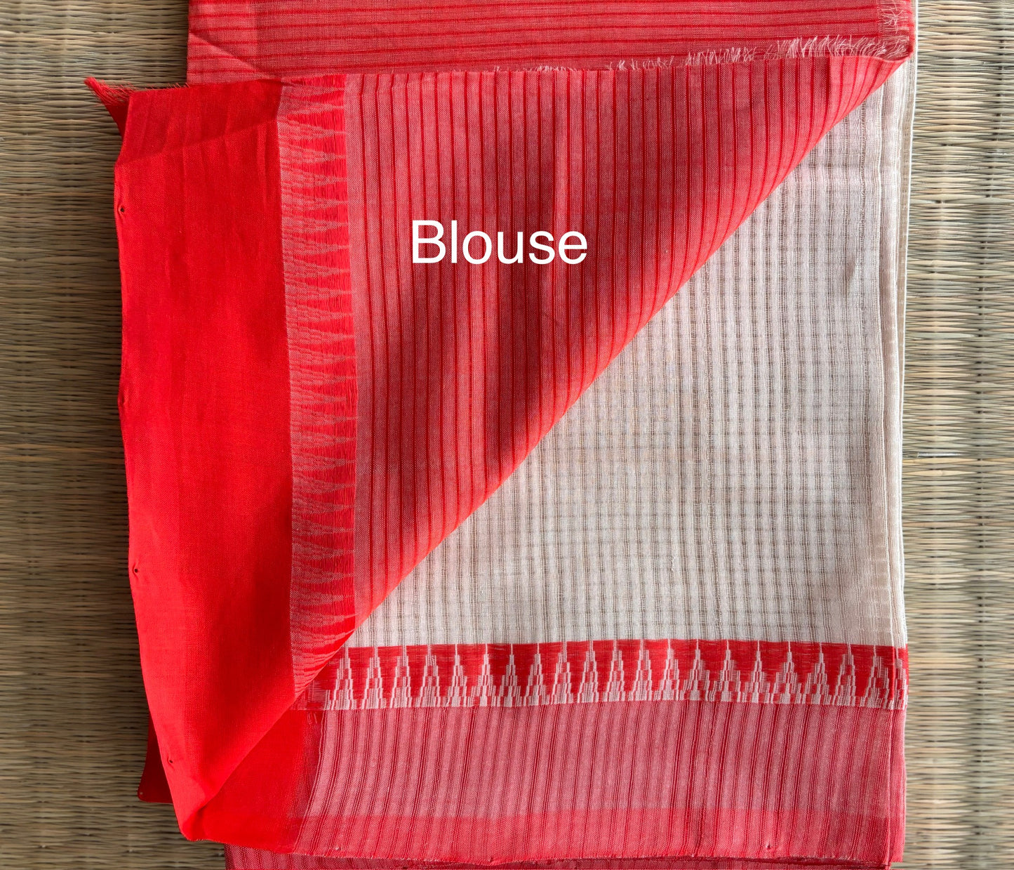 Beige & Orange Mangalagiri Handloom Cotton Saree