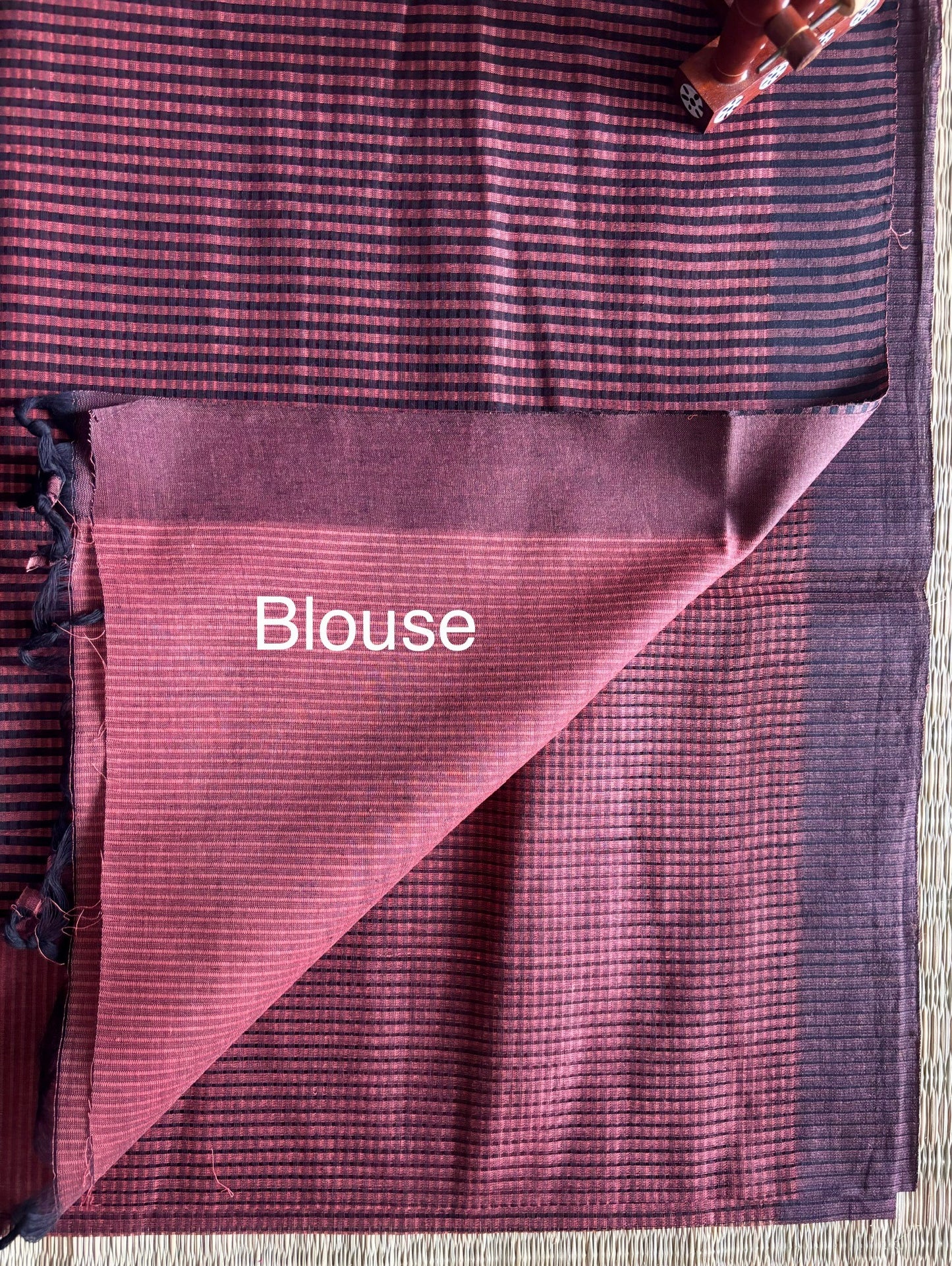 Dark Brown Mangalagiri Cotton Saree with Kalamkari Blouse