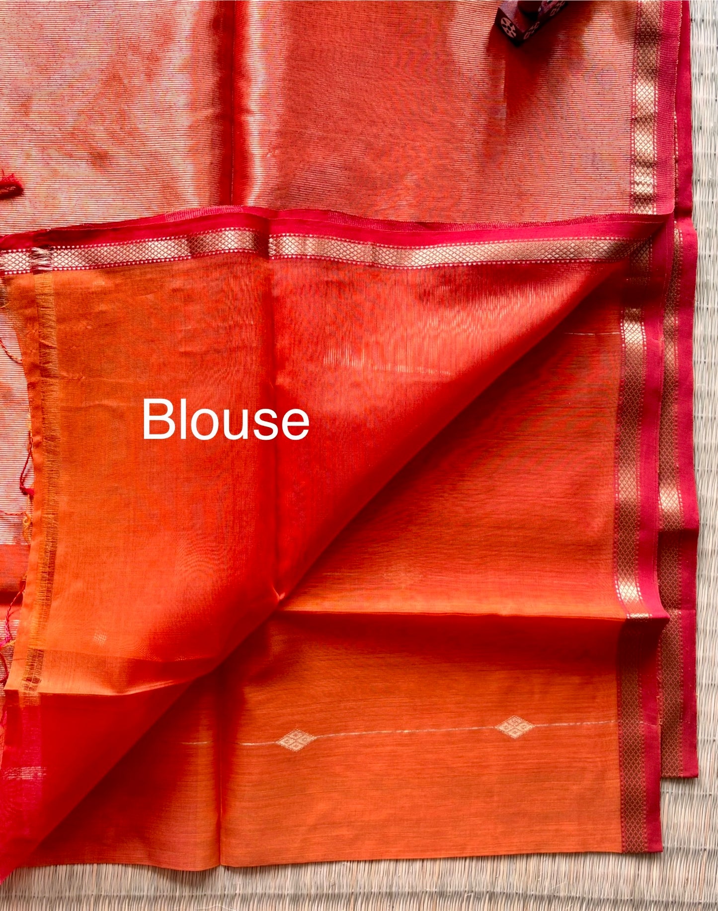 Dual Tone Orange Maheshwari Saree with Gold Zari
