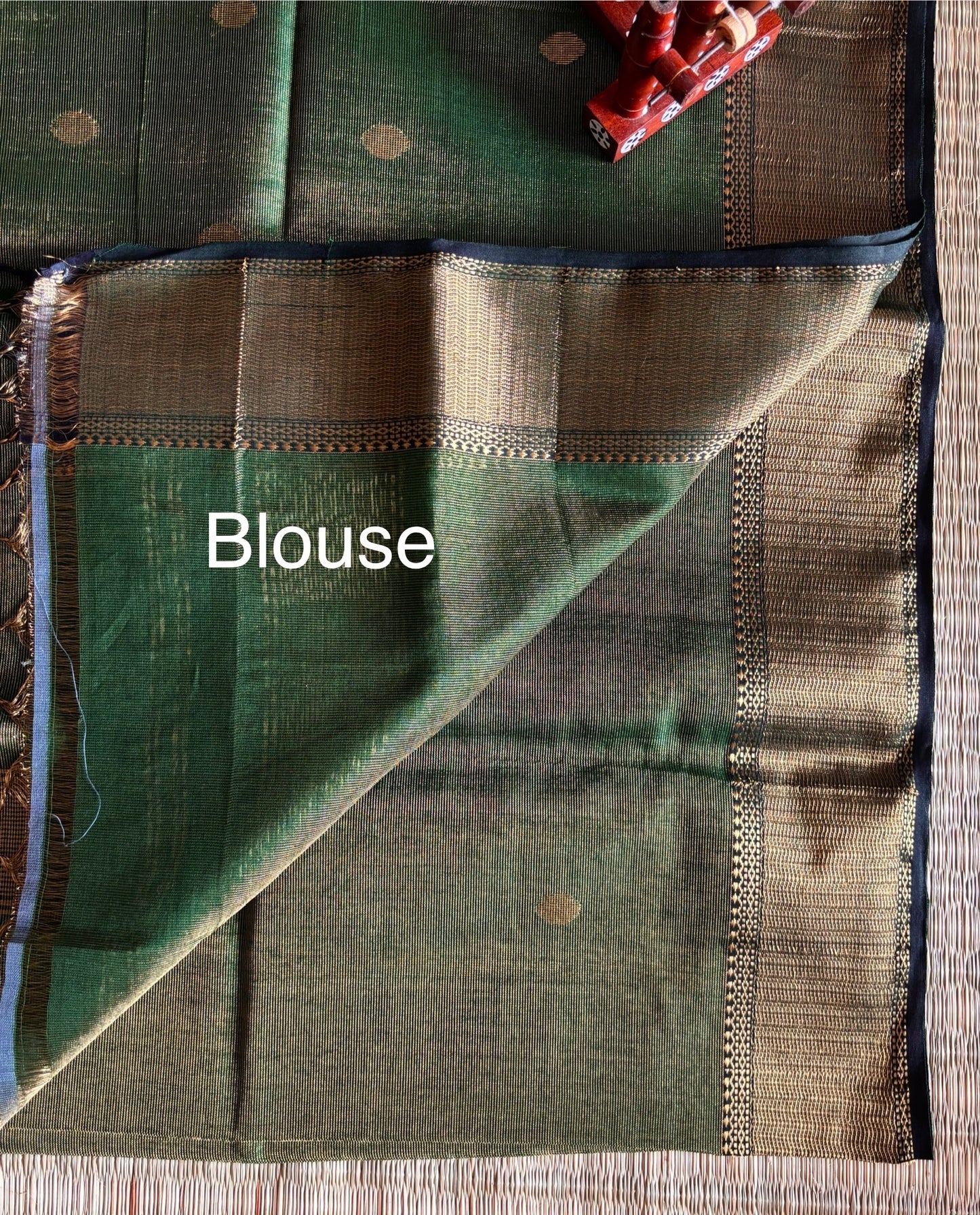 Bottle Green Pure Tissue Maheshwari Saree with Butas