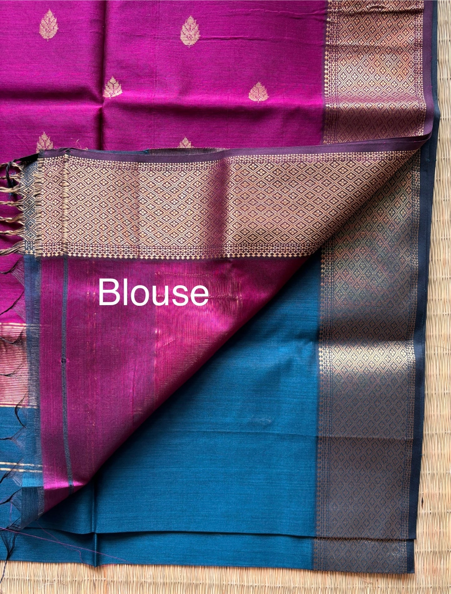 Blue & Pink Maheshwari Handloom Saree