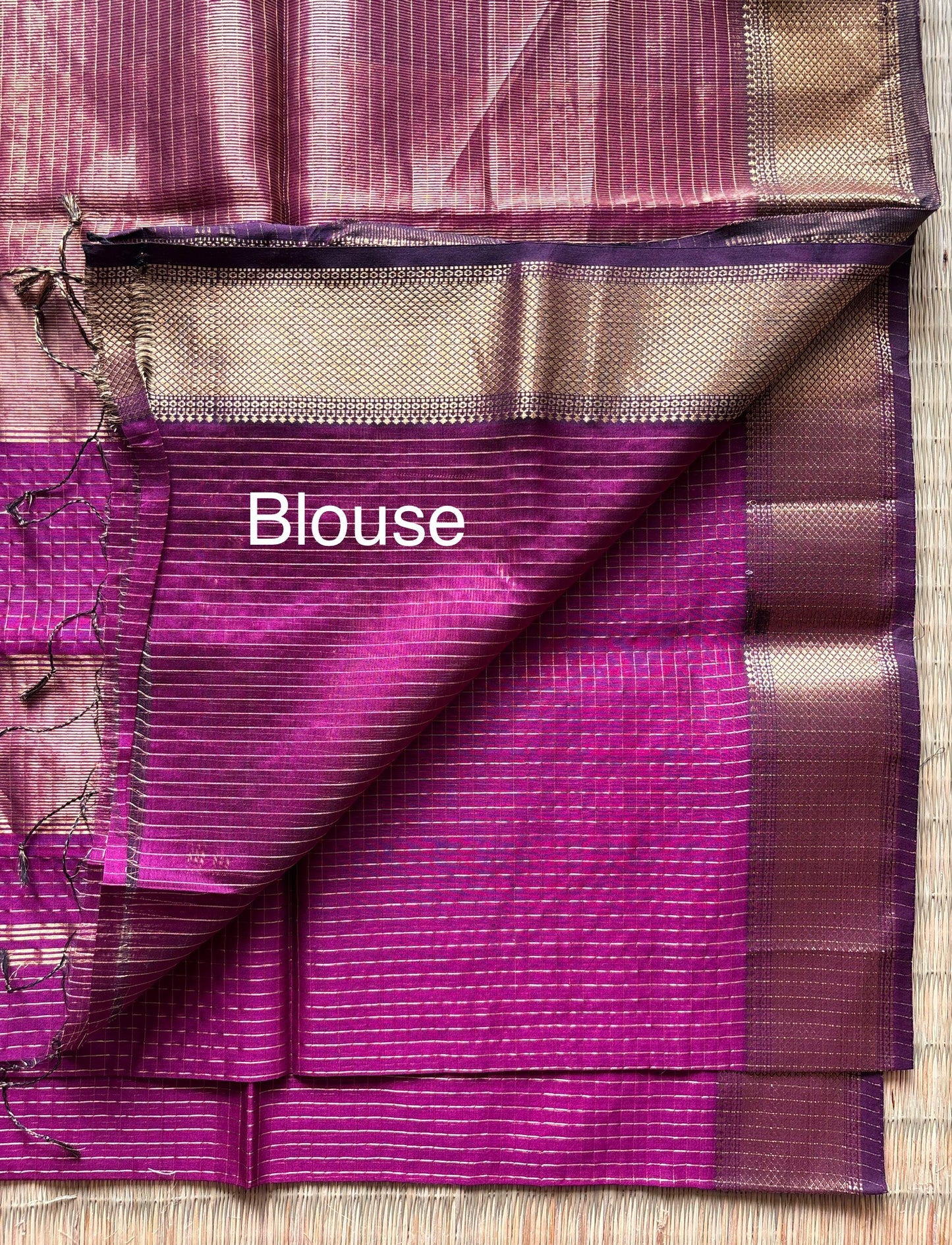 Rani Pink Maheshwari Tissue Saree With Checks