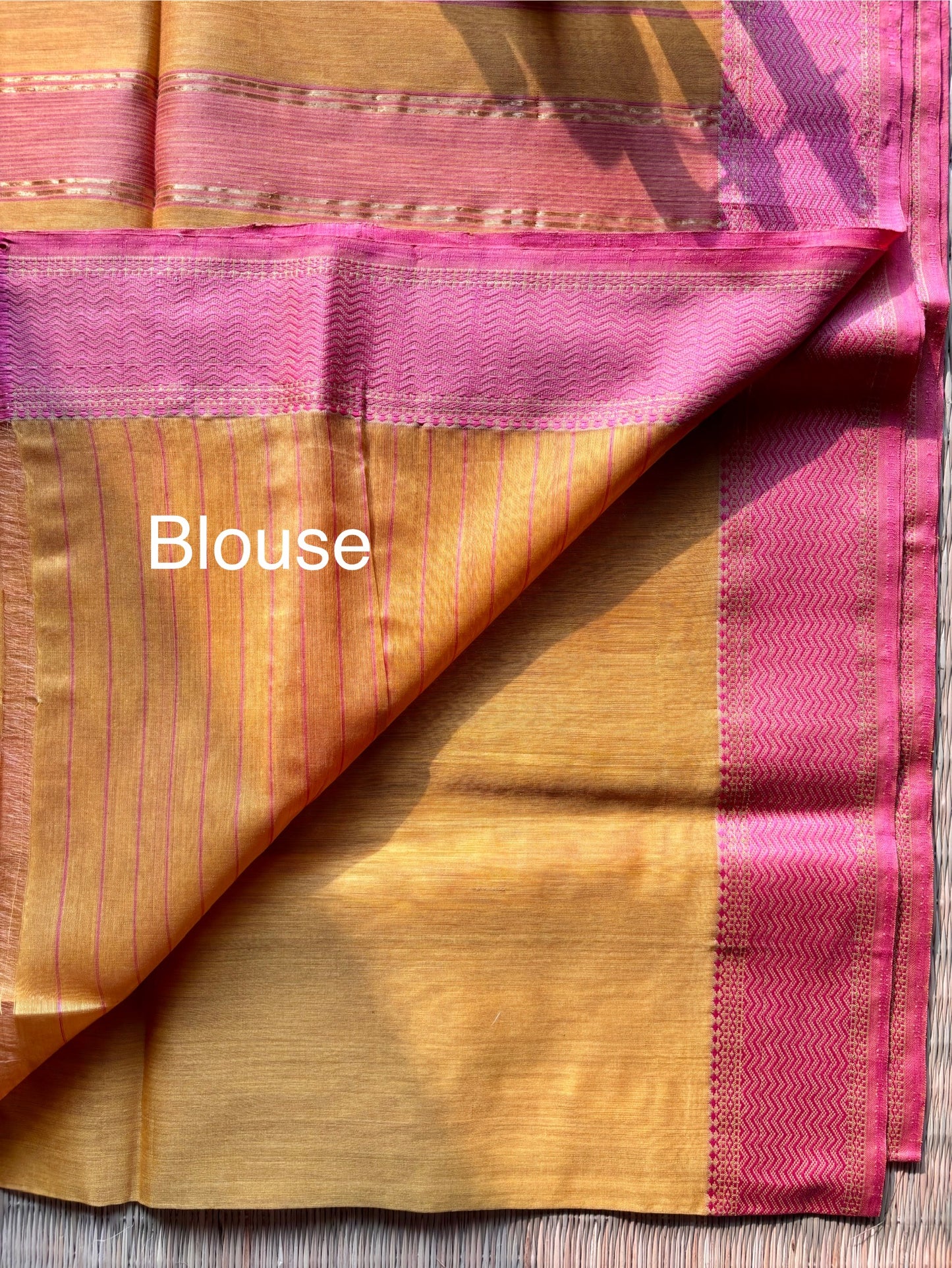 Yellow Maheshwari Handloom Saree with Pink Narmada Border