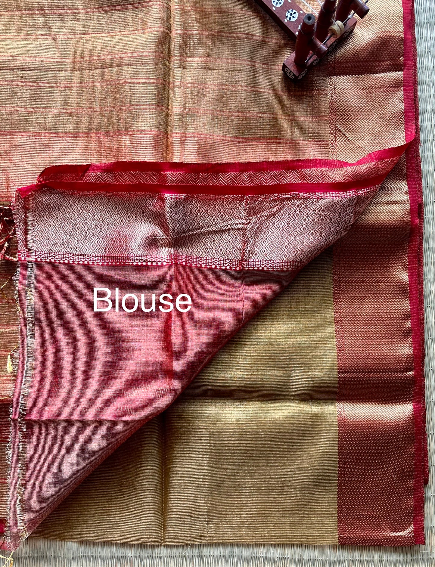 Brown & Terracotta Red Tissue Maheshwari Saree