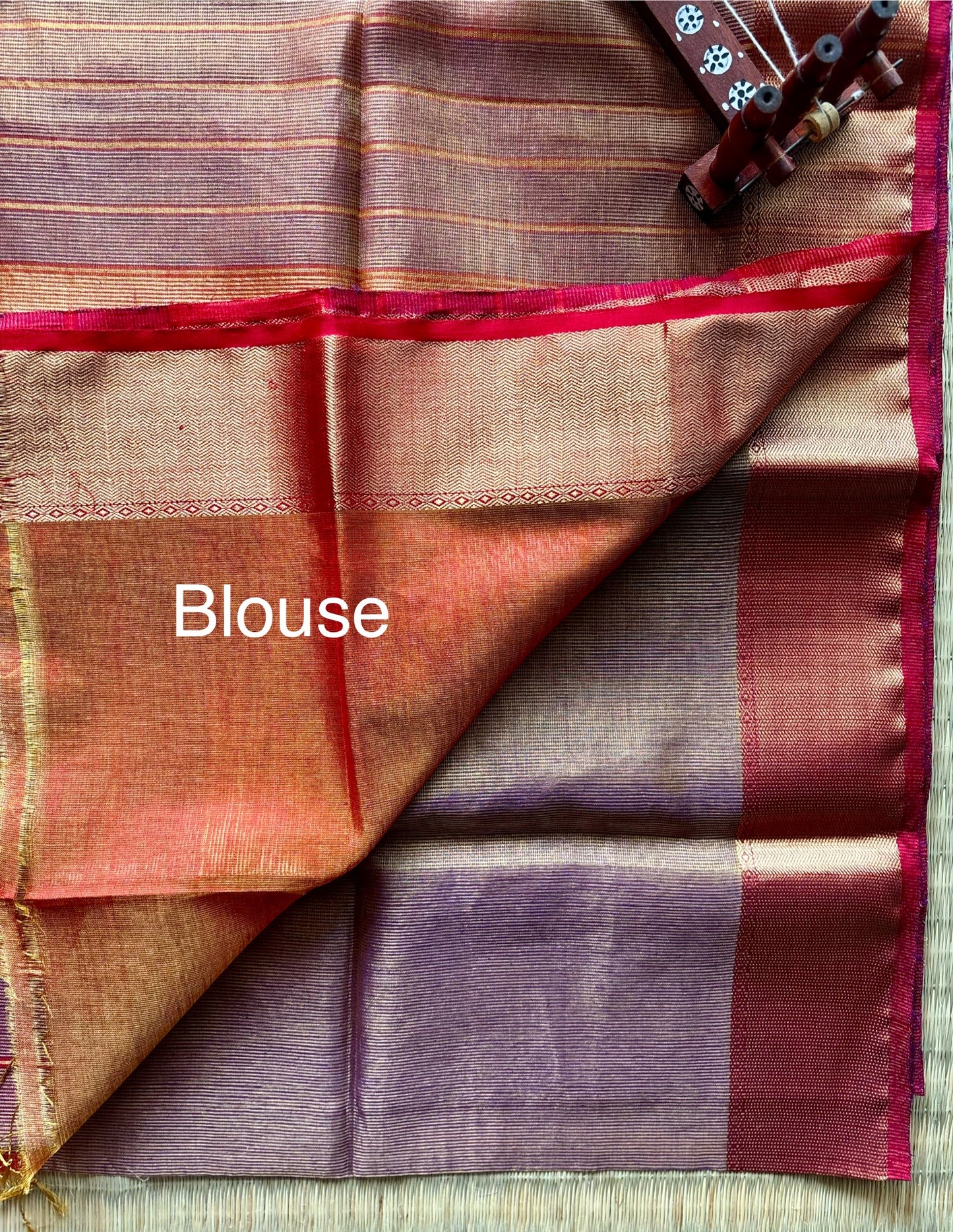 Gold & Terracotta Red Tissue Maheshwari Saree