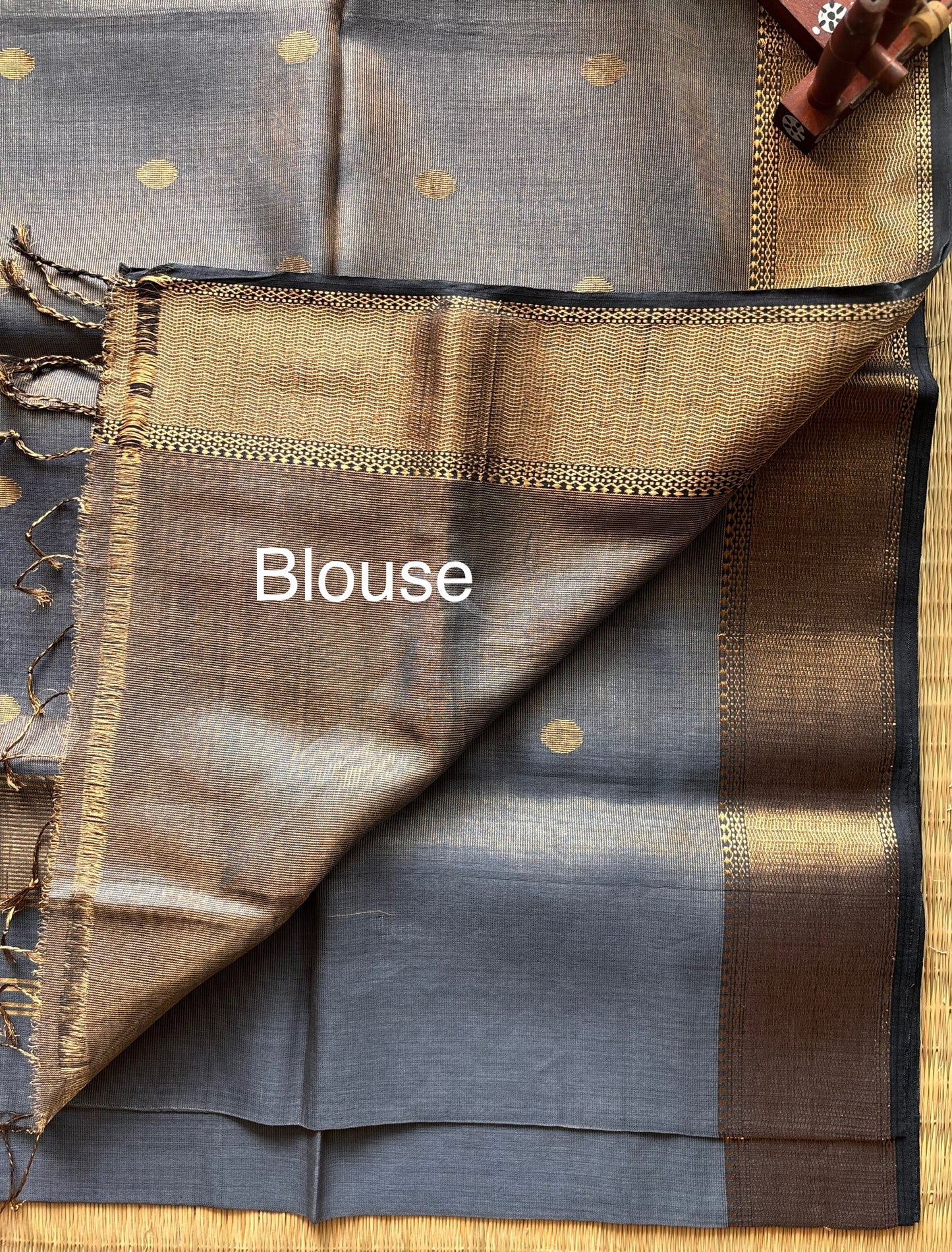 Powder Blue & Gold Maheshwari Tissue Saree