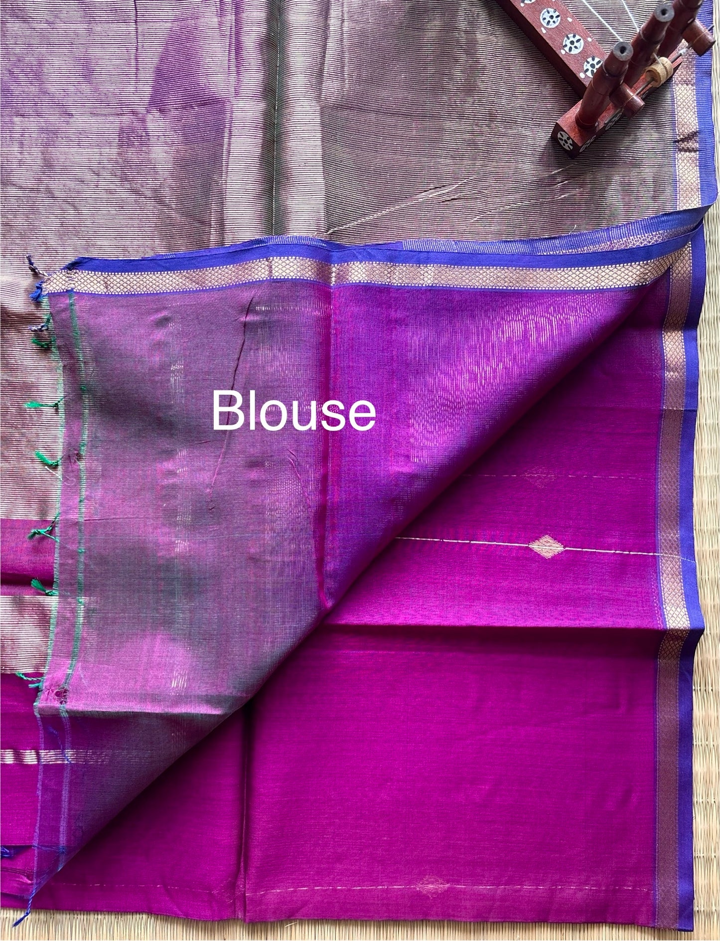 Dual Tone Purple Maheshwari Saree with Gold Zari