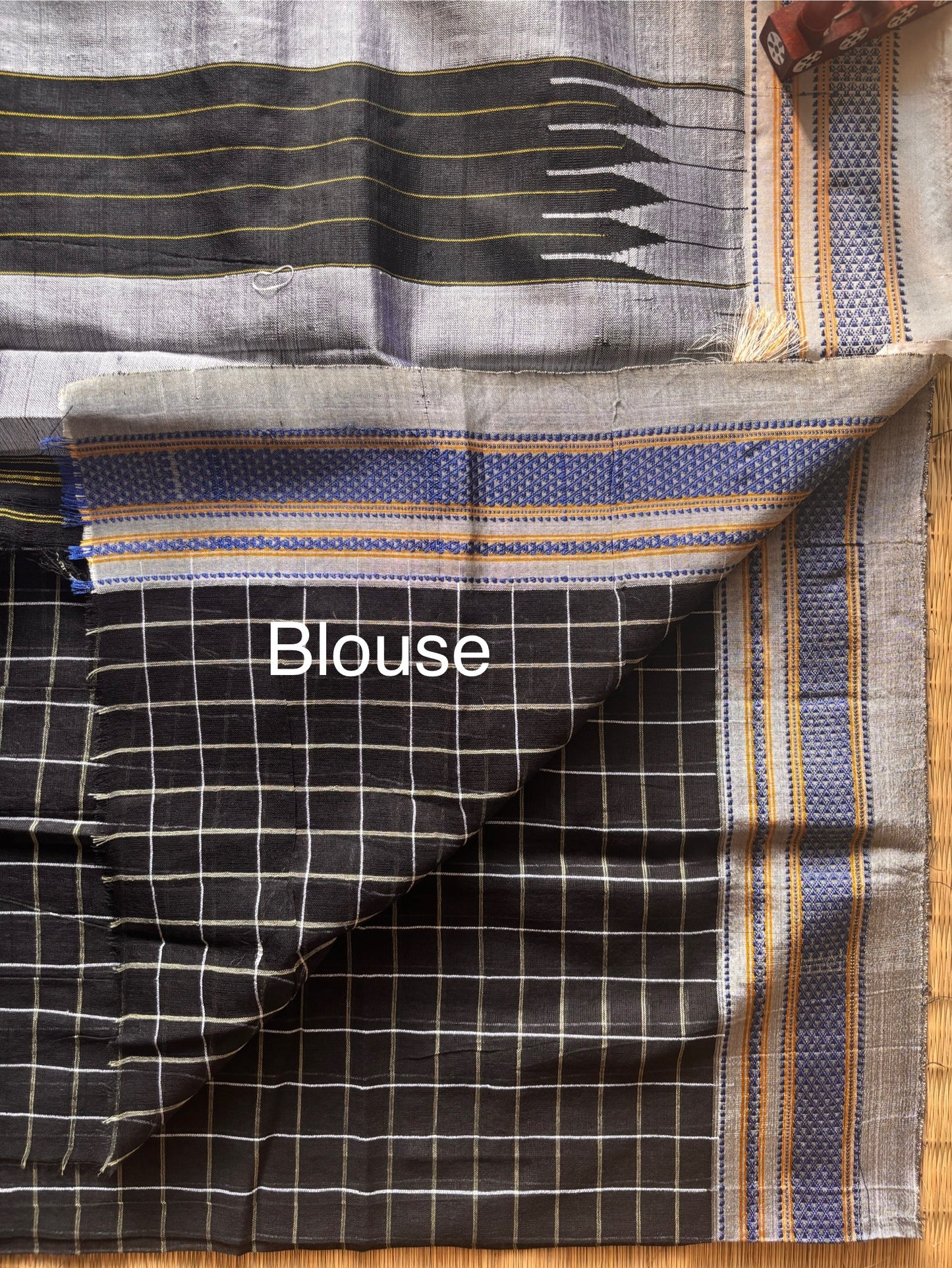 Black and Grey Checks Handloom Ilkal Saree