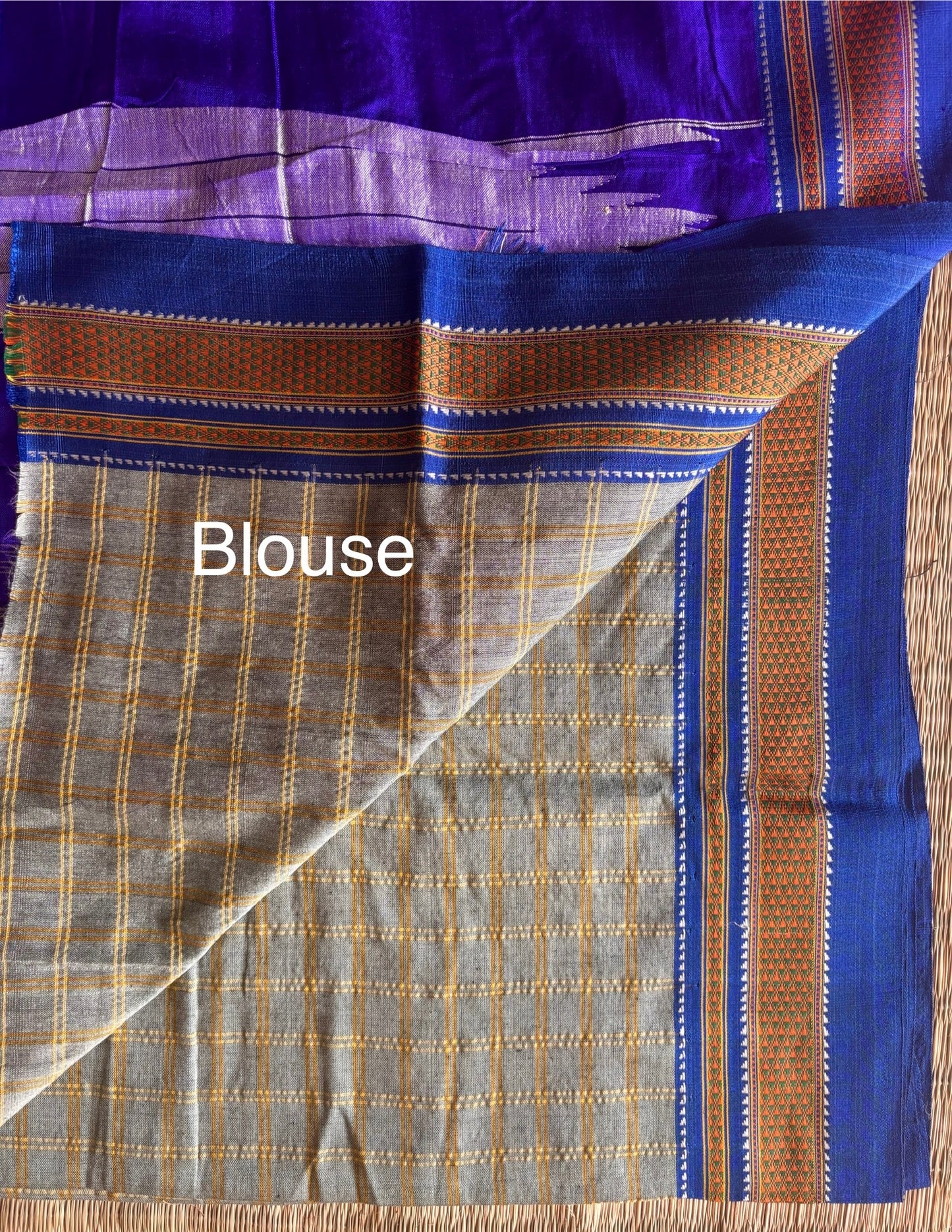 Soft Umber and Blue Checks Handloom Ilkal Saree