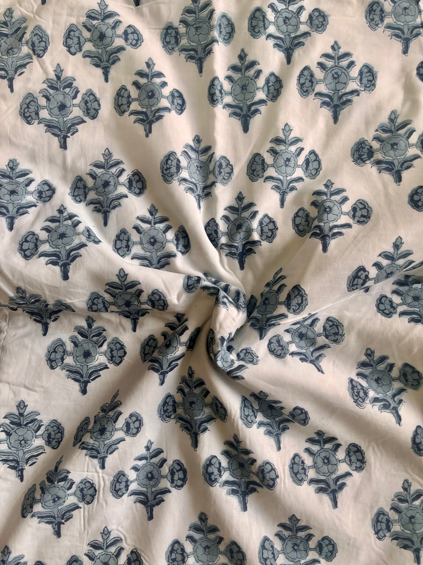 Blue Floral Pure Cotton Sanganeri Hand Printed Dohar