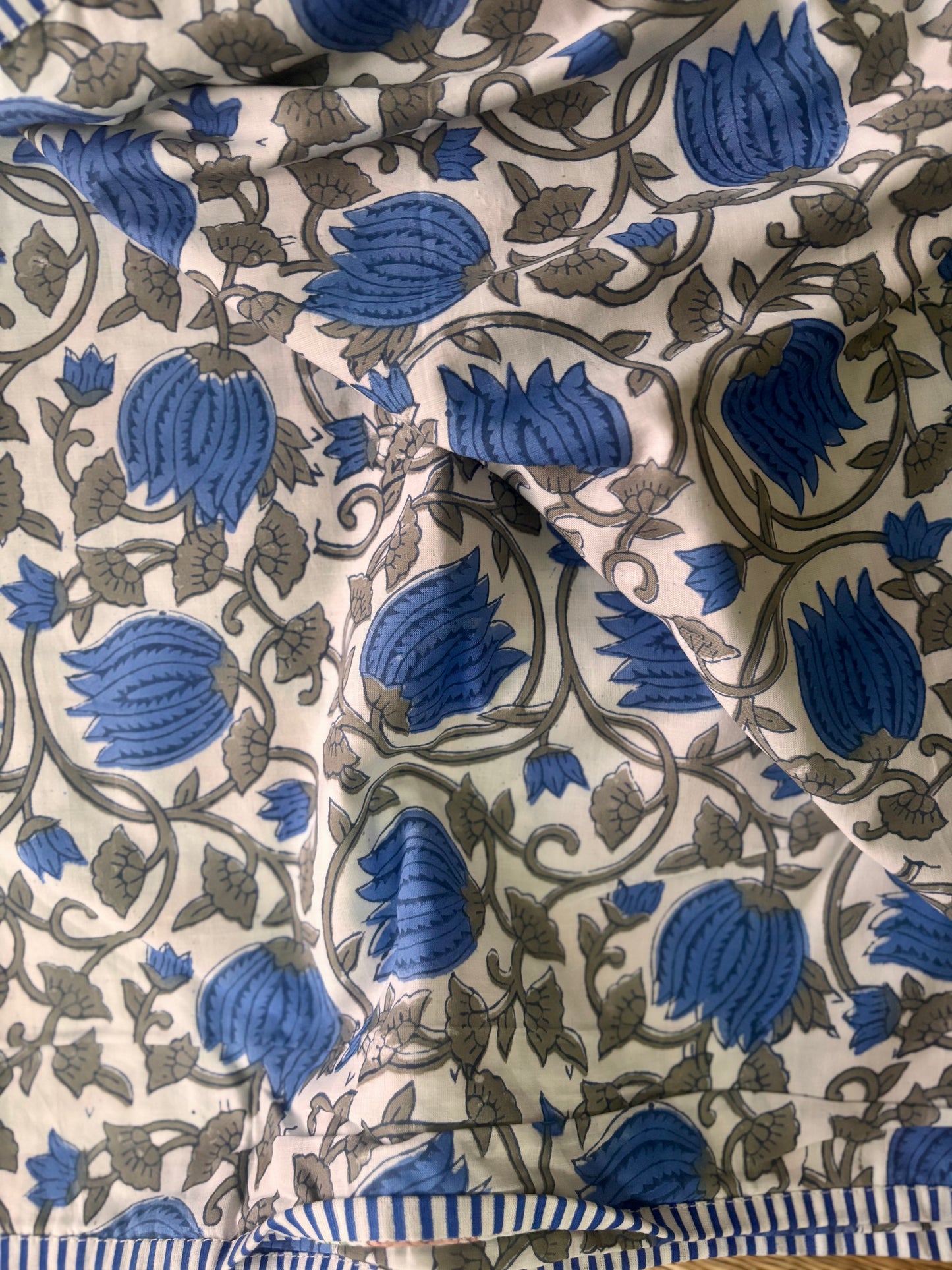 Peach Floral Pure Cotton Sanganeri Hand Printed Dohar