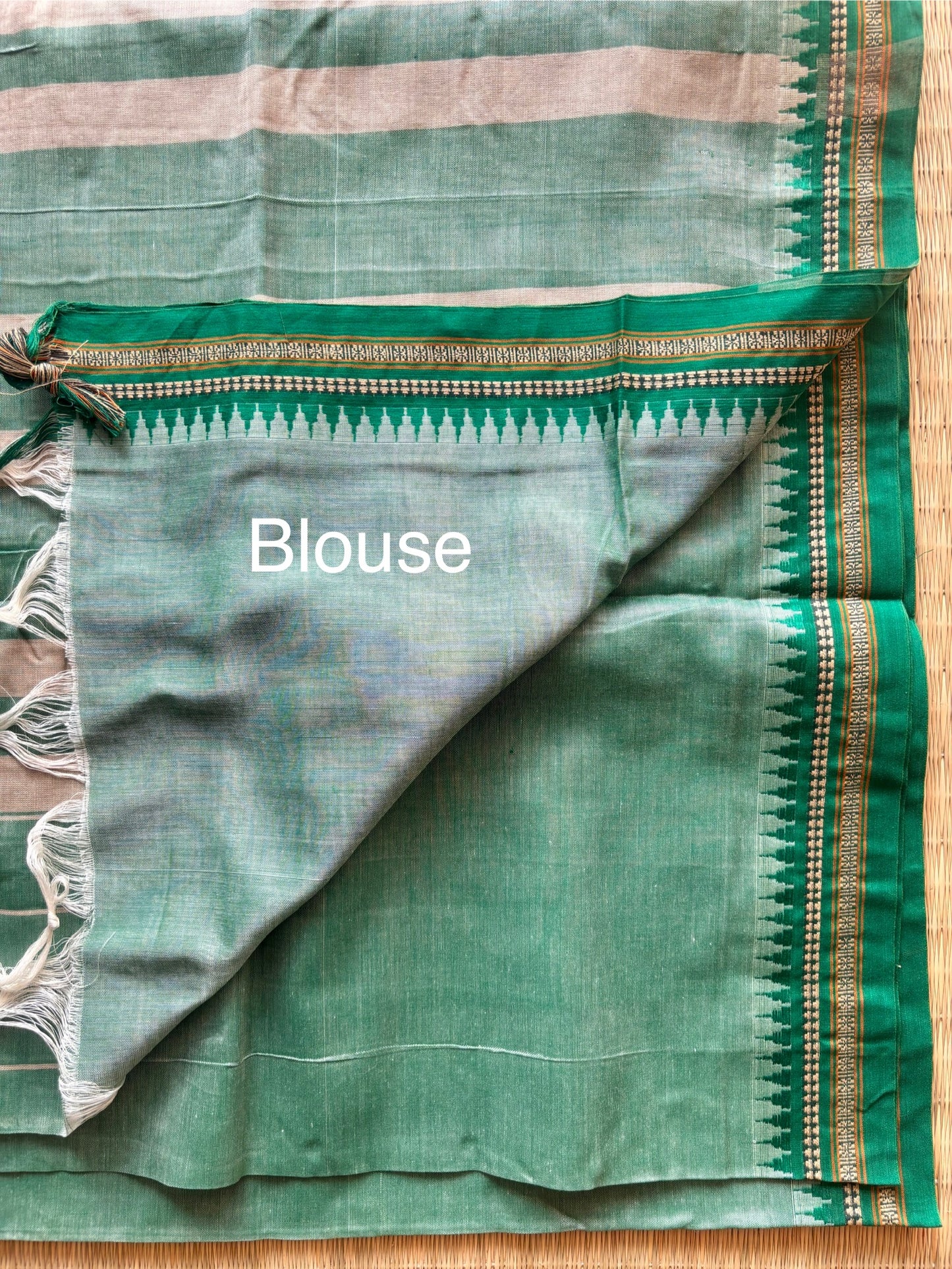 Mint Green Narayanpet Handloom Cotton Saree with Temple Border