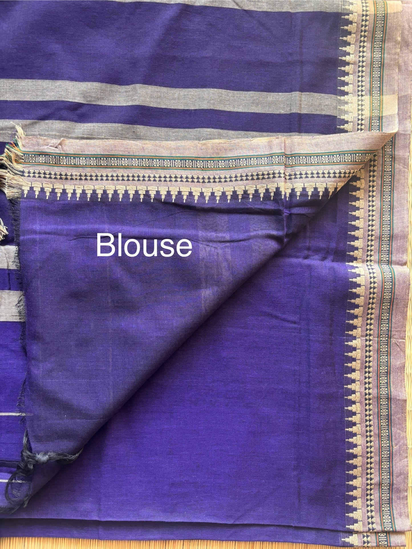 Vivid Blue Narayanpet Handloom Cotton Saree with Beige Temple Border