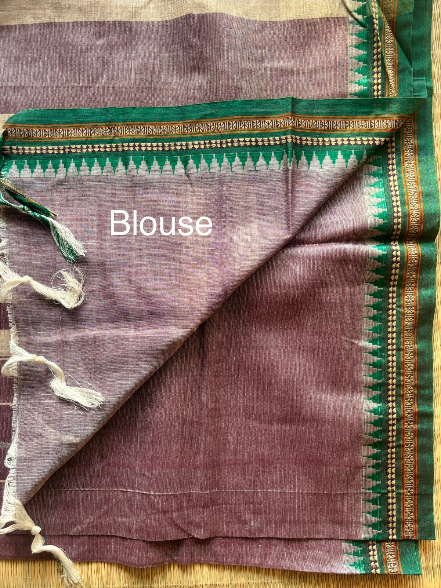 Soft Lilac Narayanpet Handloom Cotton Saree with Deep Green Border
