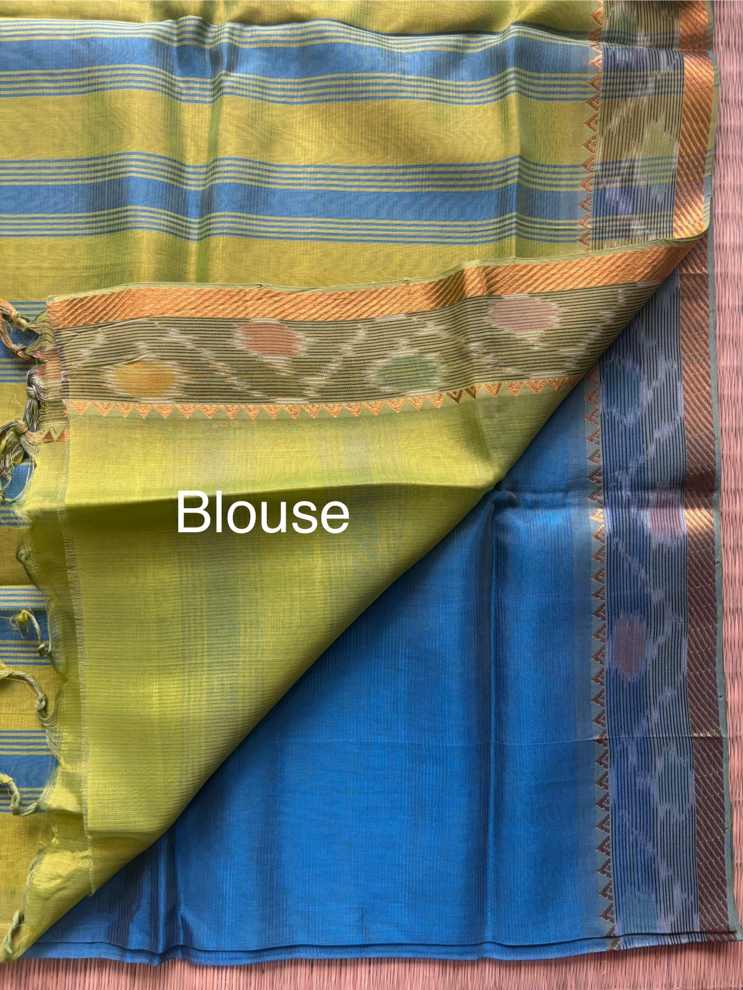 Powder Blue Mangalagiri Handloom Silk Saree with Pochampally Border