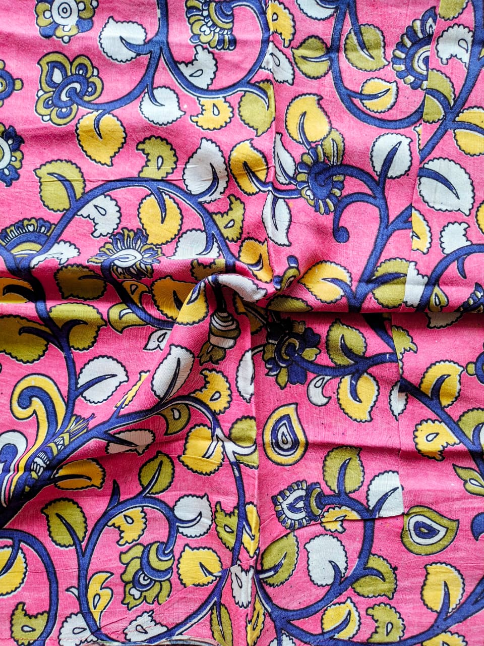 Rose Pink Kalamkari Silk Blouse Fabric
