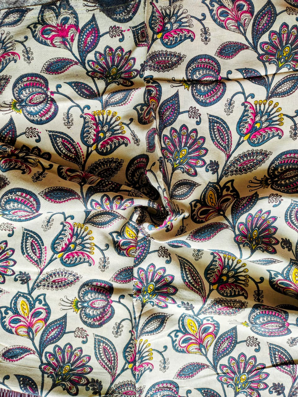 Beige Kalamkari Silk Blouse Fabric