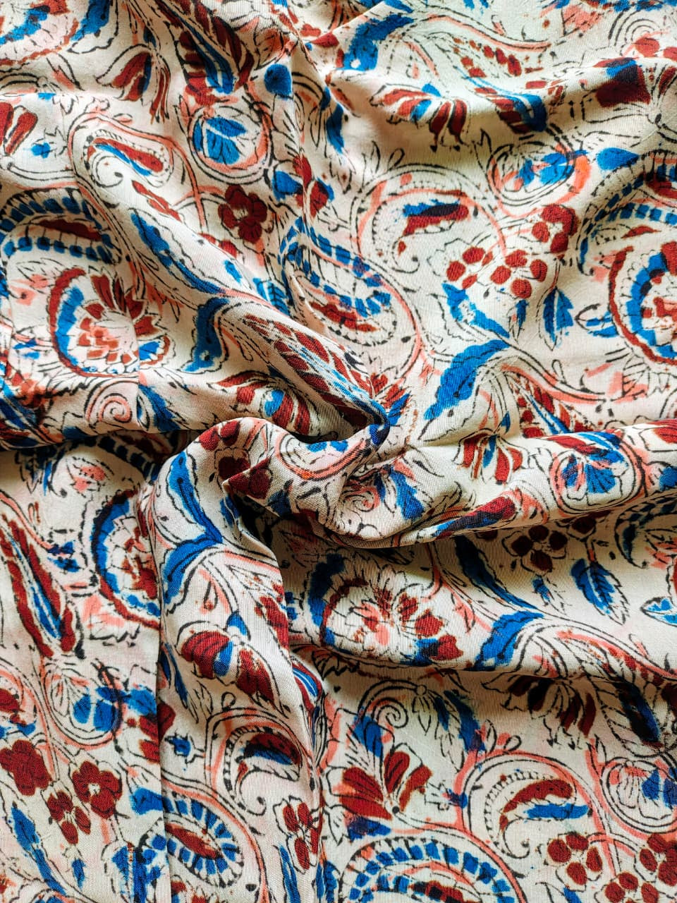 Beige Kalamkari Silk Blouse Fabric