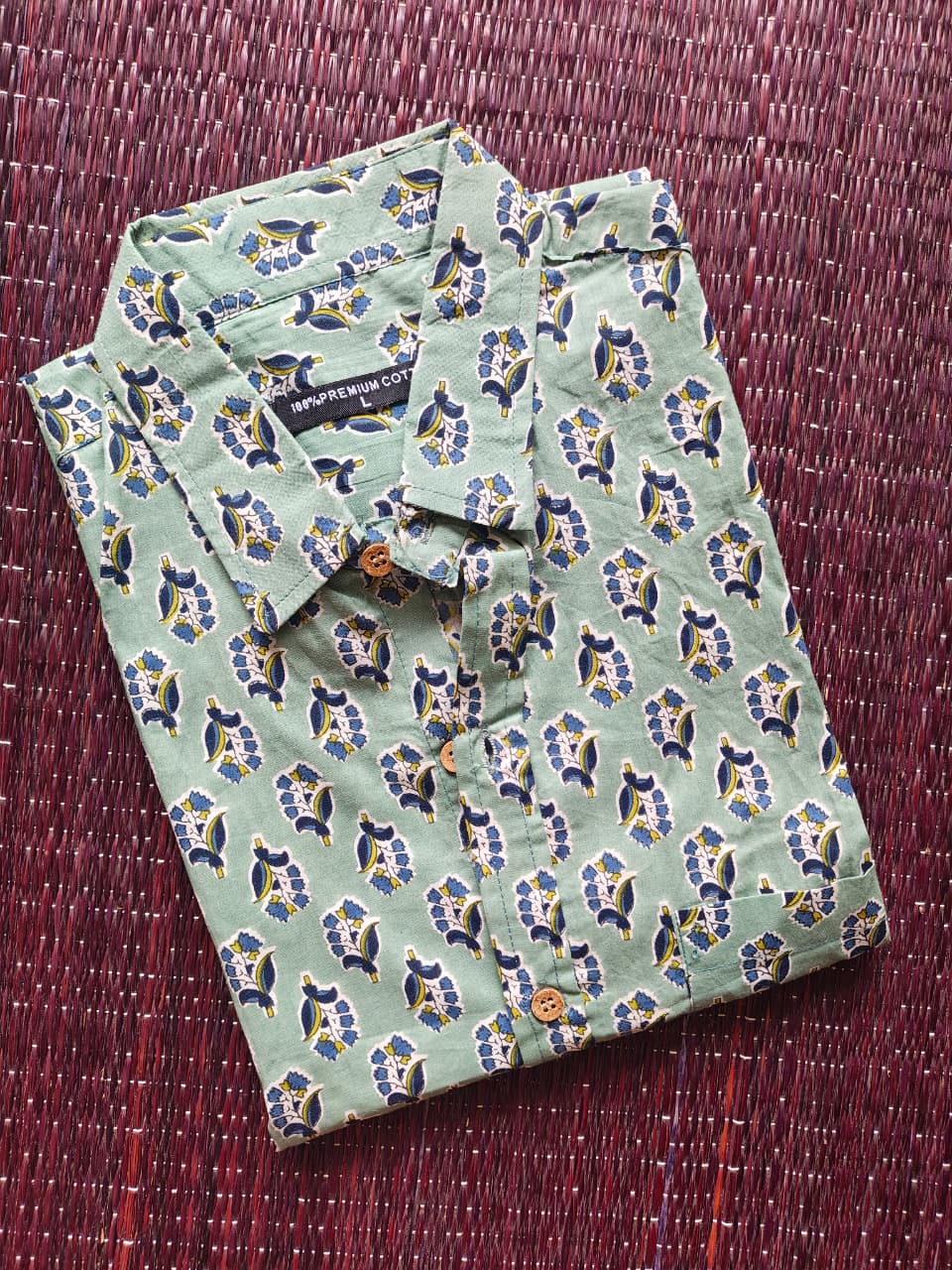 Men's Light Green Sanganeri Shirt