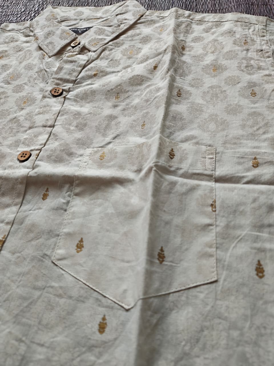 Men's Beige Sanganeri Shirt