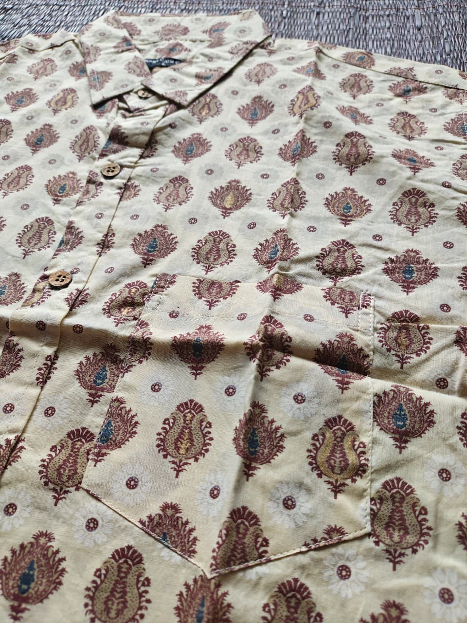 Men's Beige Sanganeri Shirt