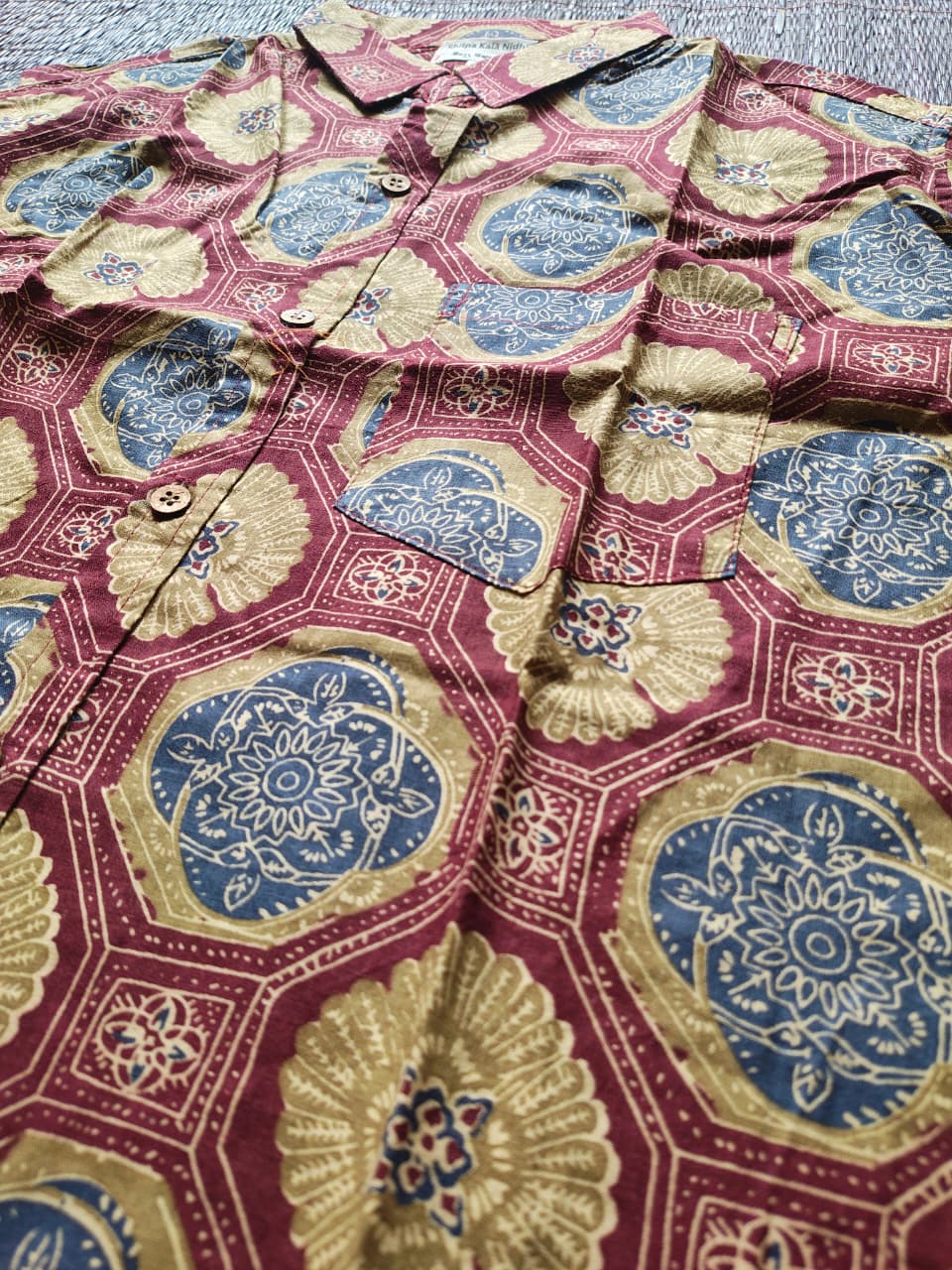 Men's Terracotta Floral Pattern Sanganeri Shirt