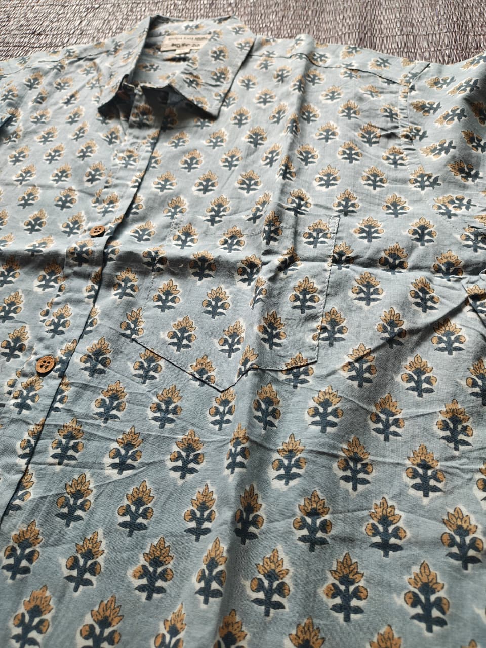 Men's Light Blue Pattern Sanganeri Shirt