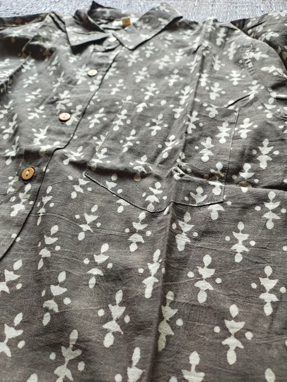 Men's Taupe Bagru Hand Block Printed Shirt