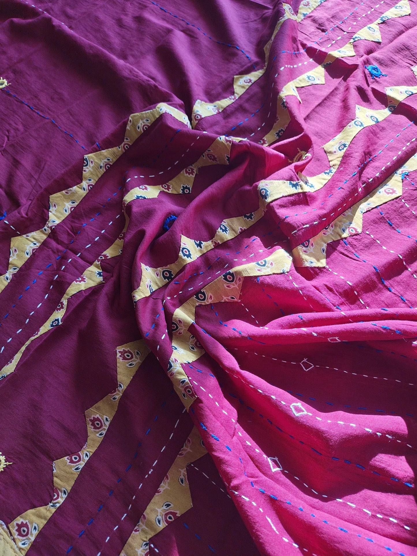 Vibrant Pink Ajrakh Patchwork Cotton Dupatta