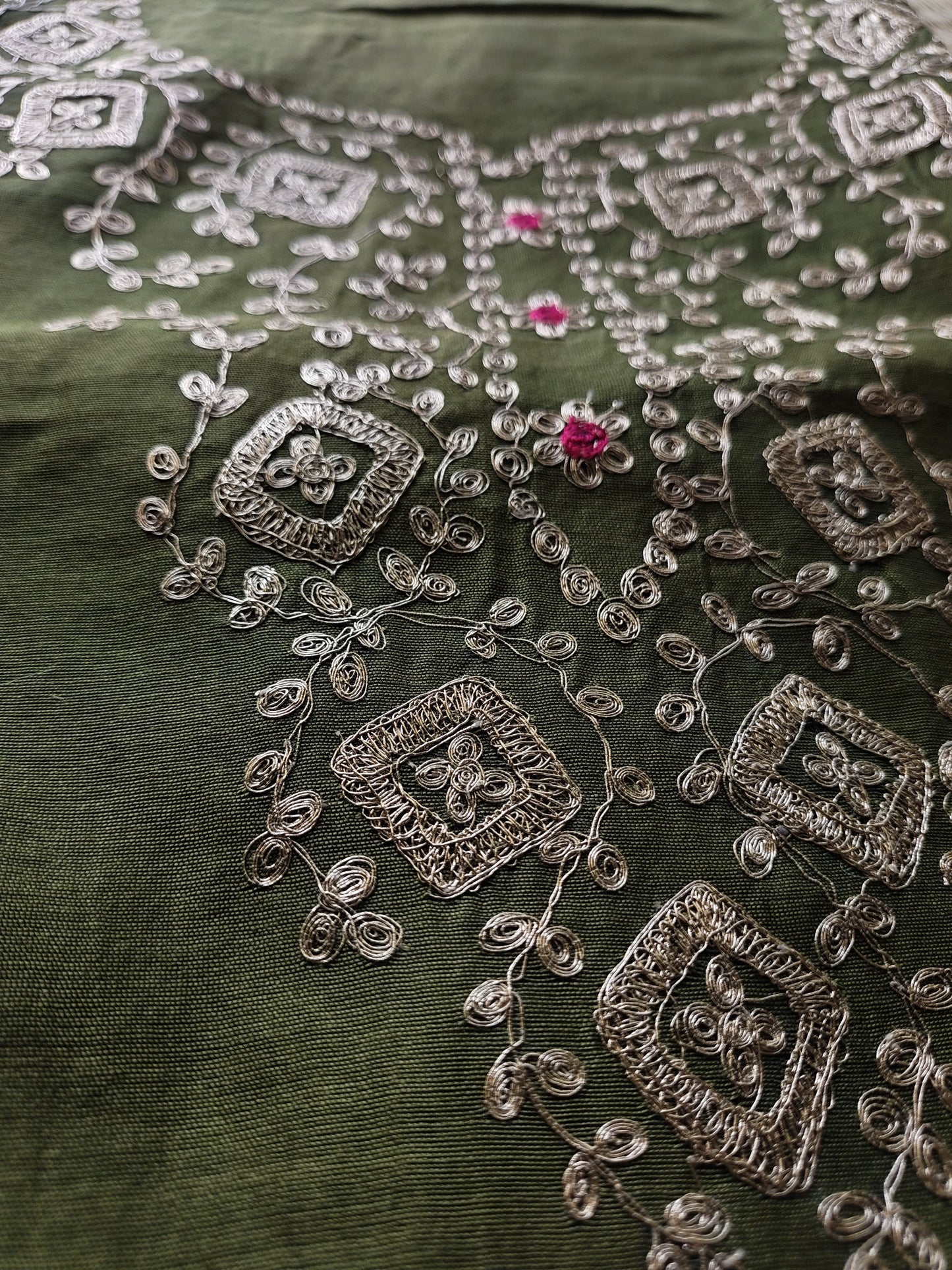 Bottle Green Pittan Work Dress Material