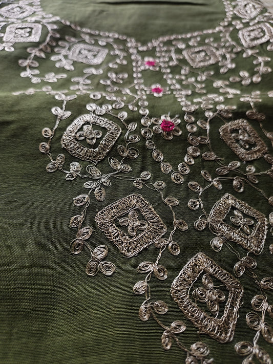 Bottle Green Pittan Work Dress Material