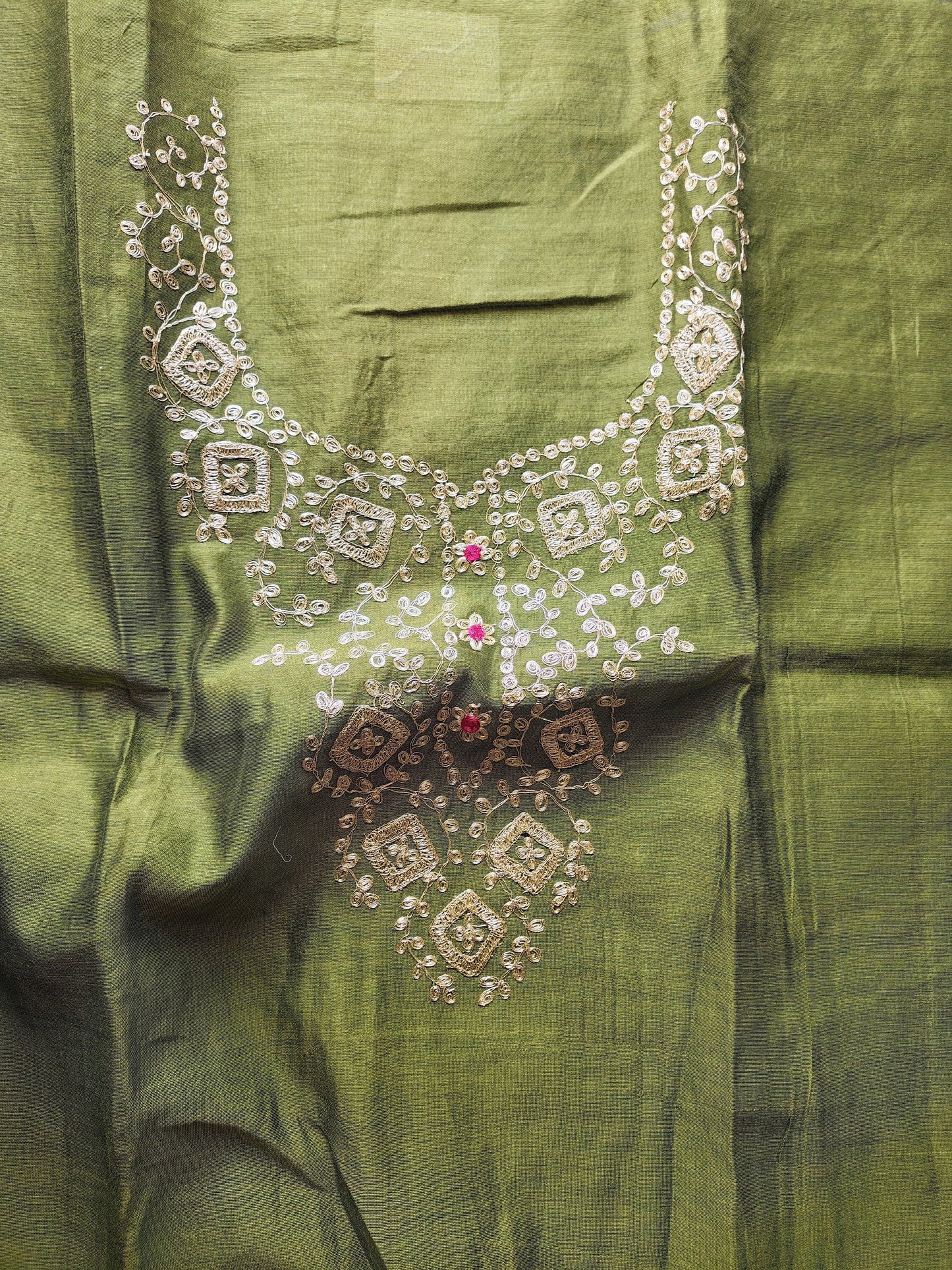 Bottle Green Pittan Work Dress Material
