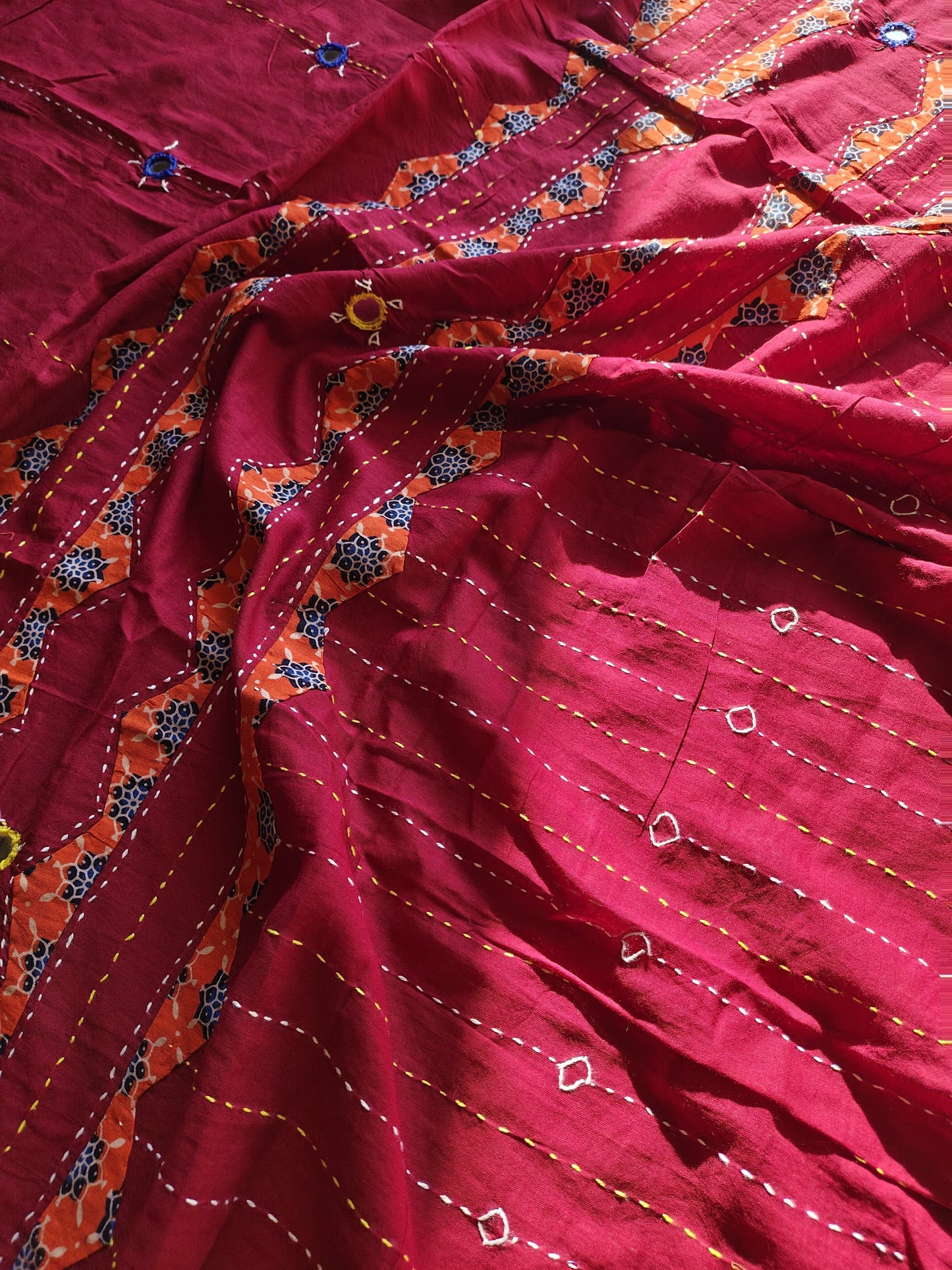 Red Ajrakh Patchwork Cotton Dupatta