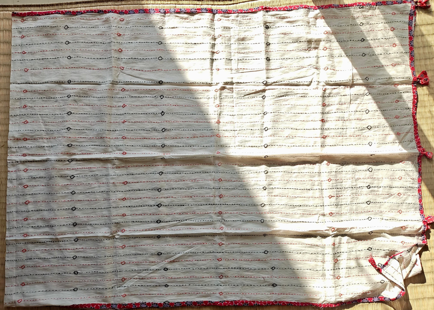 Off-White Kantha Cotton Dupatta with Ajrakh Patchwork