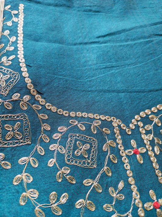 Dark Teal Pittan Work Dress Material