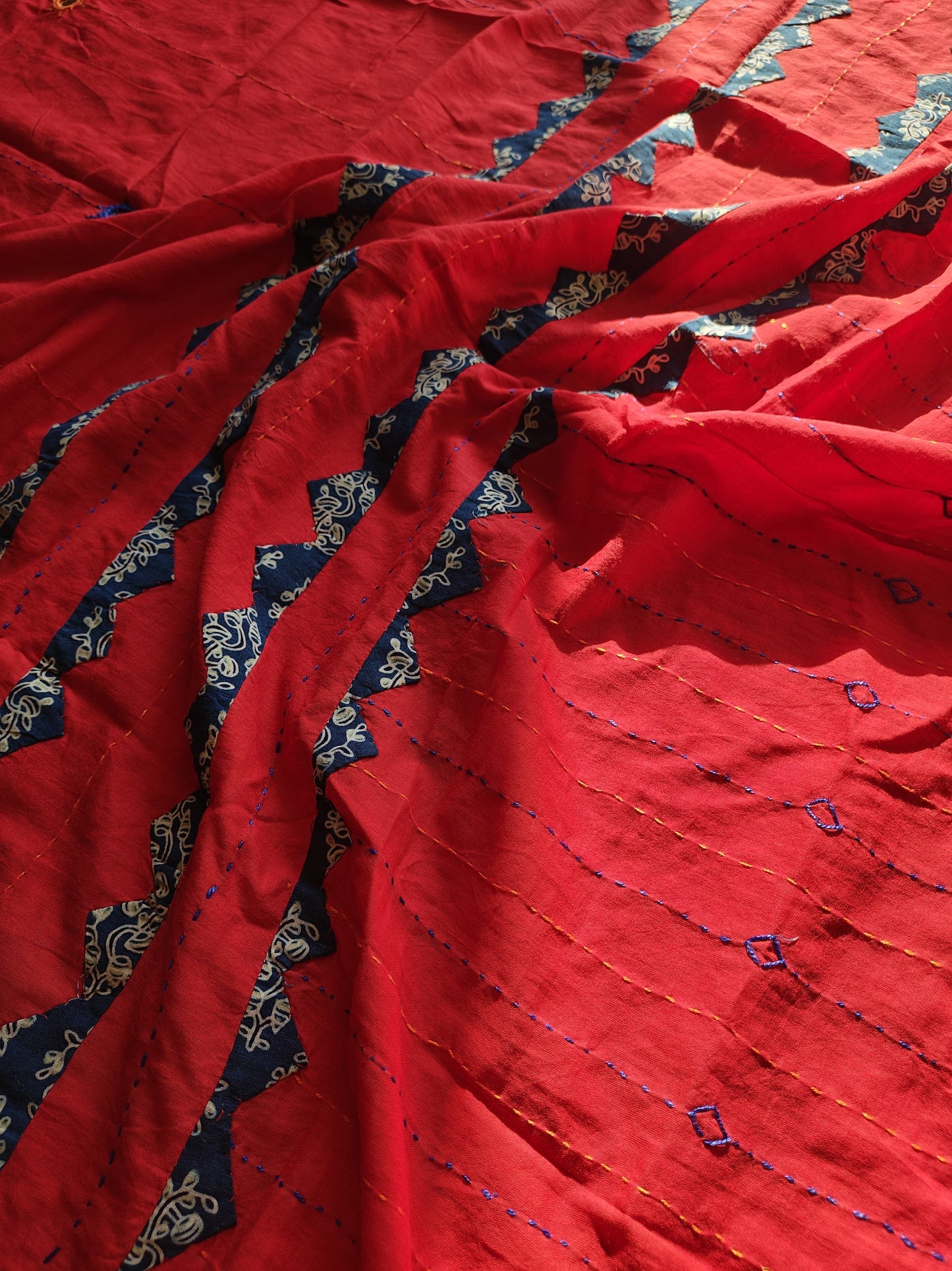 Red Ajrakh Patchwork Cotton Dupatta