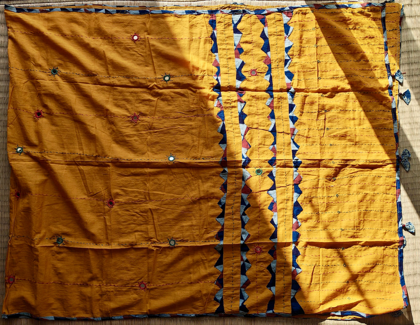 Mustard Ajrakh Floral Patchwork Cotton Dupatta