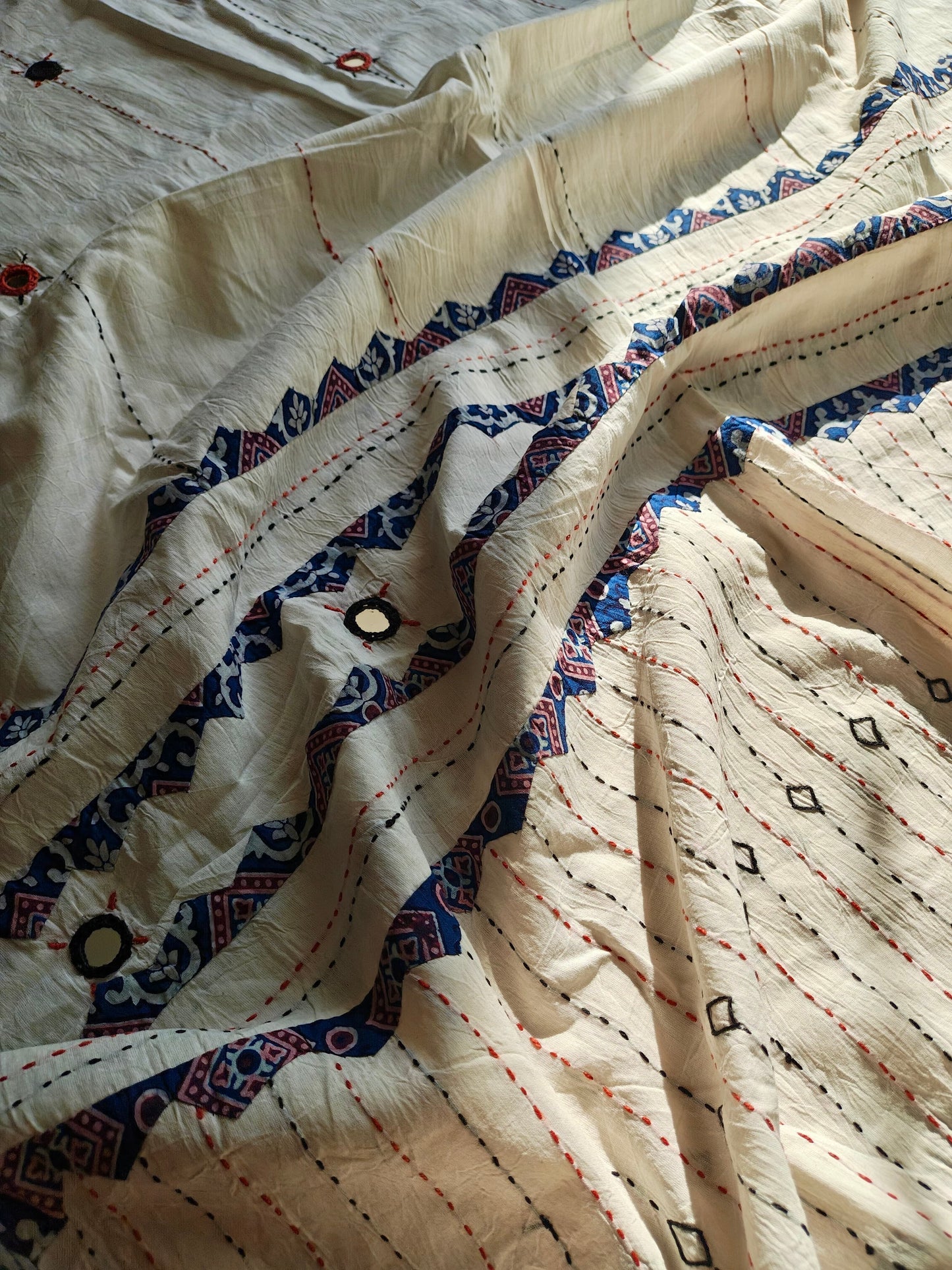 Off-White Ajrakh Patchwork Cotton Dupatta